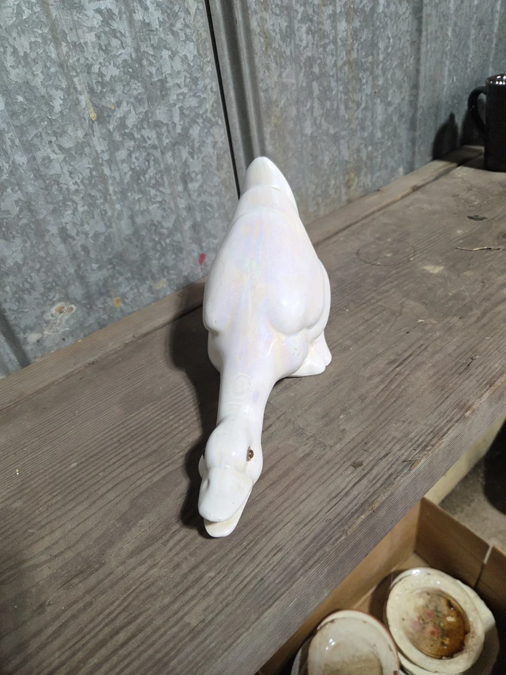 Iridescent White Ceramic Duck Figurine - Home Accents